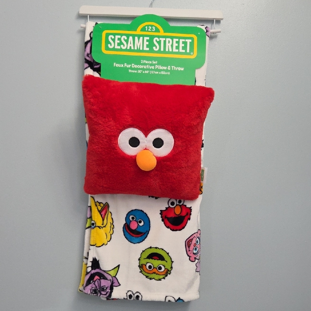 Sesame Street Red Elmo Pillow and Character Throw Set